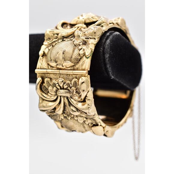 Whiting & Davis Vintage Bangle Bracelet Intricate Gold Chunky Signed 1950s Bin7 - Picture 4 of 12